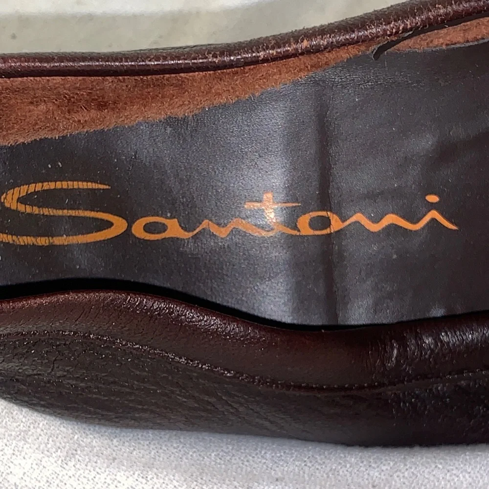 Santoni Mens Brown Leather Penny Loafers